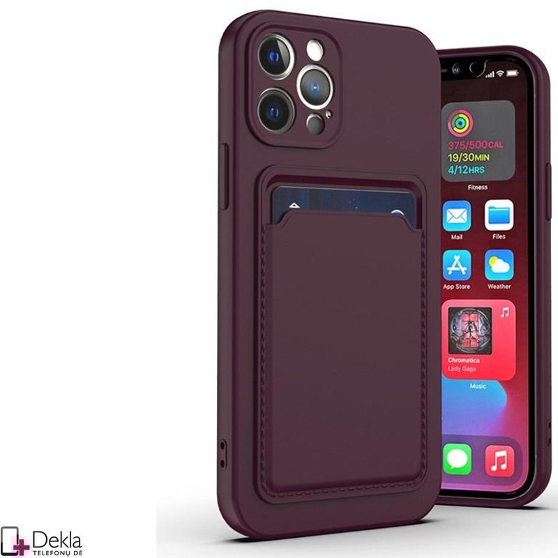 Švelnus silikoninis dėklas su kišenėle - bordo spalvos (telefonams Apple Iphone 12 Pro) Švelnus silikoninis dėklas su kišenėle - bordo spalvos (telefonams Apple Iphone 12 Pro)